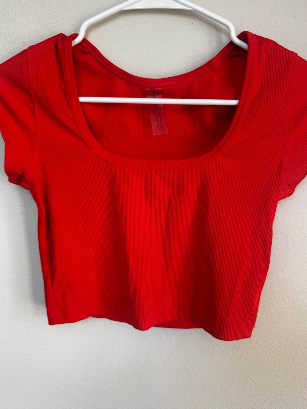 Outdoor Voices Red Ribbed Scoop-Neck Crop Top